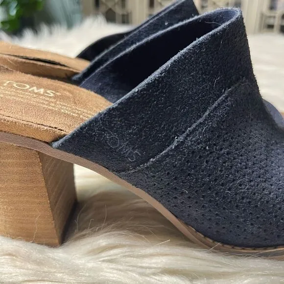 TOMS Majorca Perforated Nubuck Mules in Navy