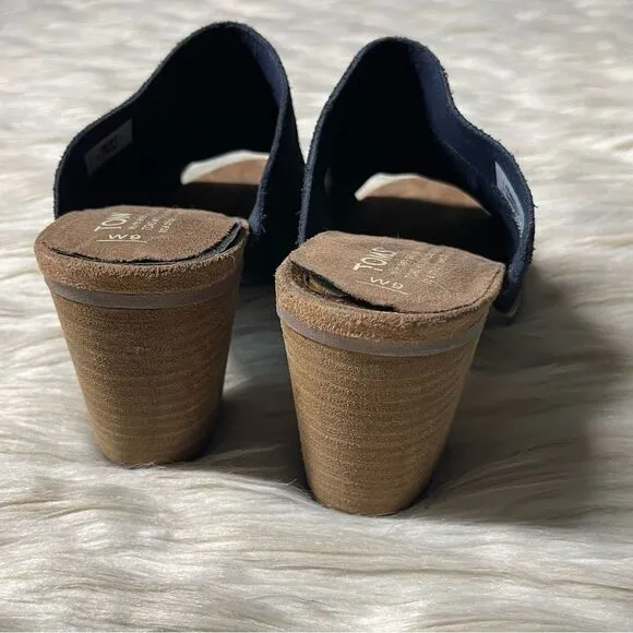TOMS Majorca Perforated Nubuck Mules in Navy