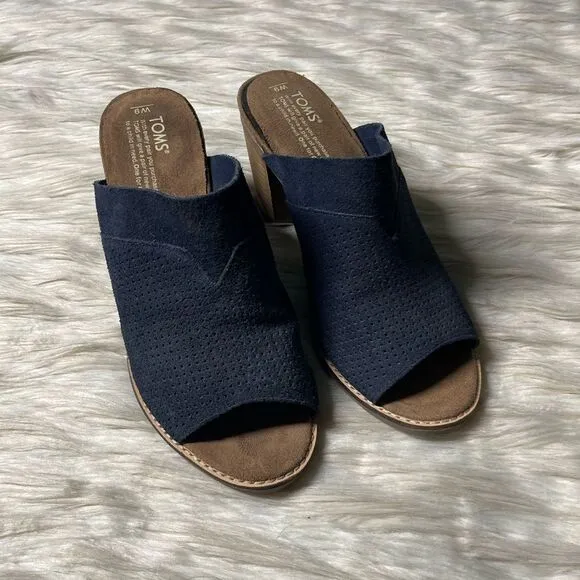 TOMS Majorca Perforated Nubuck Mules in Navy