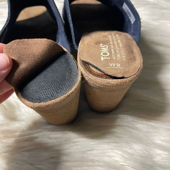 TOMS Majorca Perforated Nubuck Mules in Navy