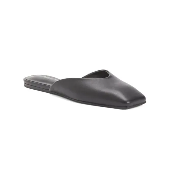 TONY BIANCO Black Nappa Leather Harry Slide On Flat Mules