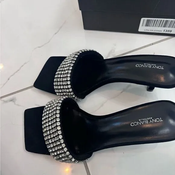 TONY BIANCO for Revolve Black Suede Sequin Amos Heel Sandal Sz 8 NIB