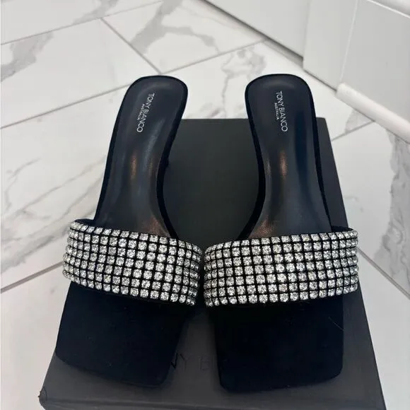 TONY BIANCO for Revolve Black Suede Sequin Amos Heel Sandal Sz 8 NIB