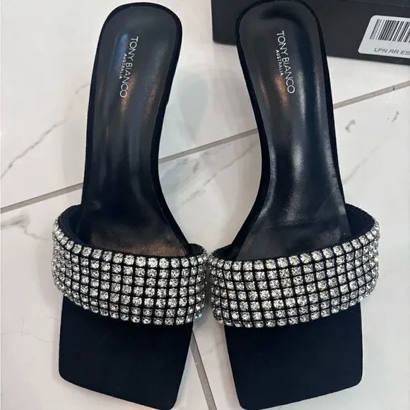 TONY BIANCO for Revolve Black Suede Sequin Amos Heel Sandal Sz 8 NIB