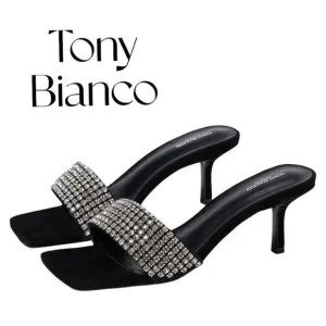 TONY BIANCO for Revolve Black Suede Sequin Amos Heel Sandal Sz 8 NIB