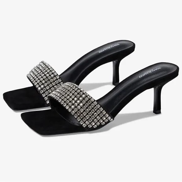 TONY BIANCO for Revolve Black Suede Sequin Amos Heel Sandal Sz 8 NIB