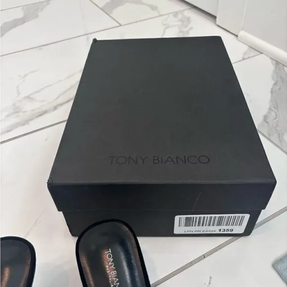 TONY BIANCO for Revolve Black Suede Sequin Amos Heel Sandal Sz 8 NIB