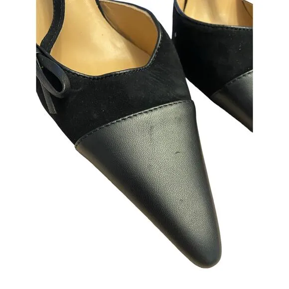 Tony Bianco Harmony Slingback Heels Pointed Toe Bow Detail Black Suede Size 10
