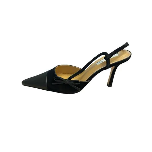 Tony Bianco Harmony Slingback Heels Pointed Toe Bow Detail Black Suede Size 10