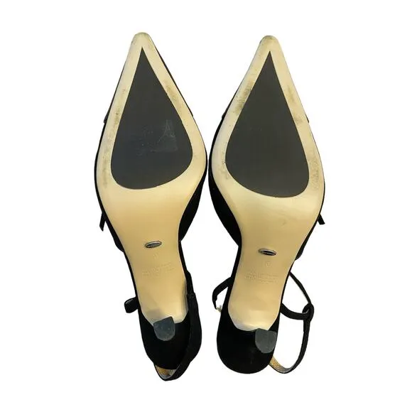 Tony Bianco Harmony Slingback Heels Pointed Toe Bow Detail Black Suede Size 10