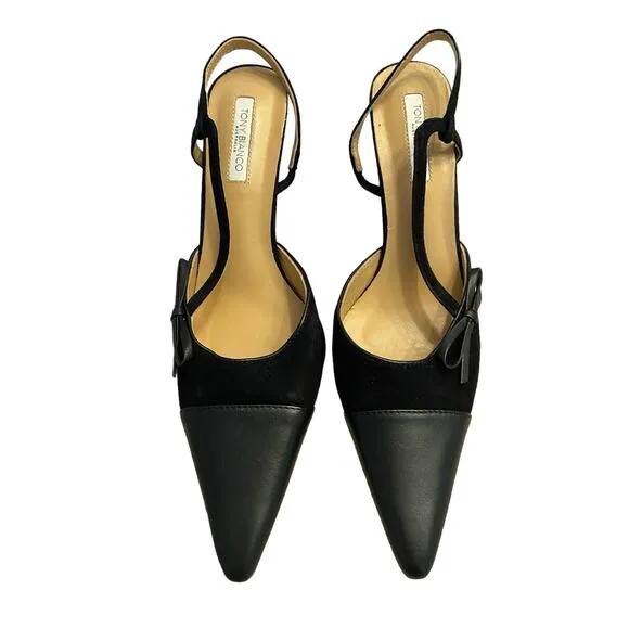 Tony Bianco Harmony Slingback Heels Pointed Toe Bow Detail Black Suede Size 10