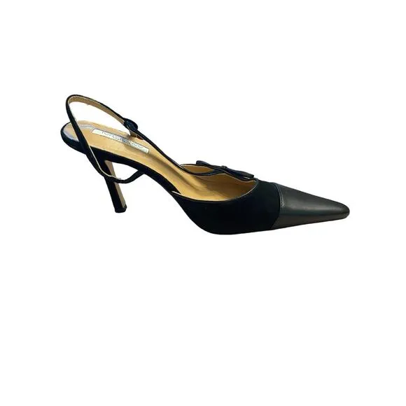 Tony Bianco Harmony Slingback Heels Pointed Toe Bow Detail Black Suede Size 10