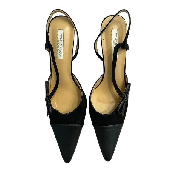 Tony Bianco Harmony Slingback Heels Pointed Toe Bow Detail Black Suede Size 10