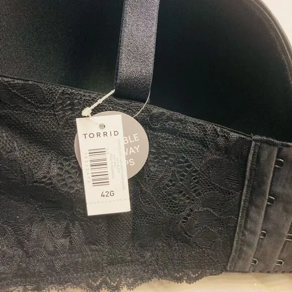 Torrid Bombshell Everyday Strapless lightly Lined Bra Black Plus Size 42G NEW