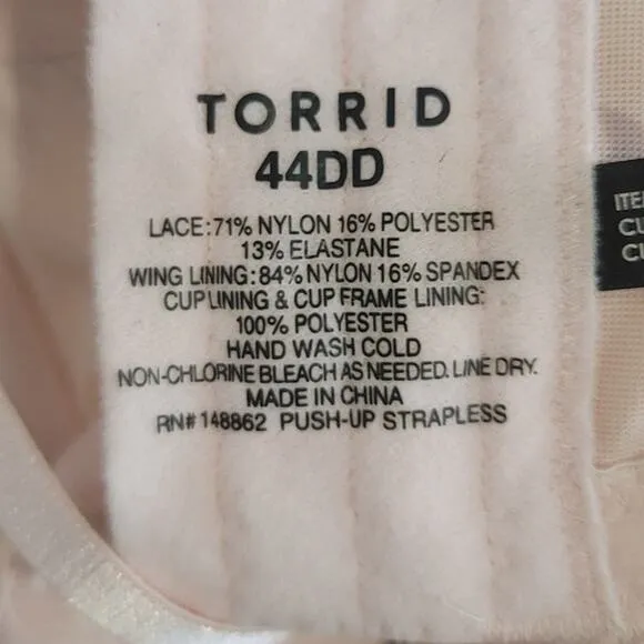 Torrid Bombshell Everyday Strapless Push-Up Bra Pink 44DD NEW