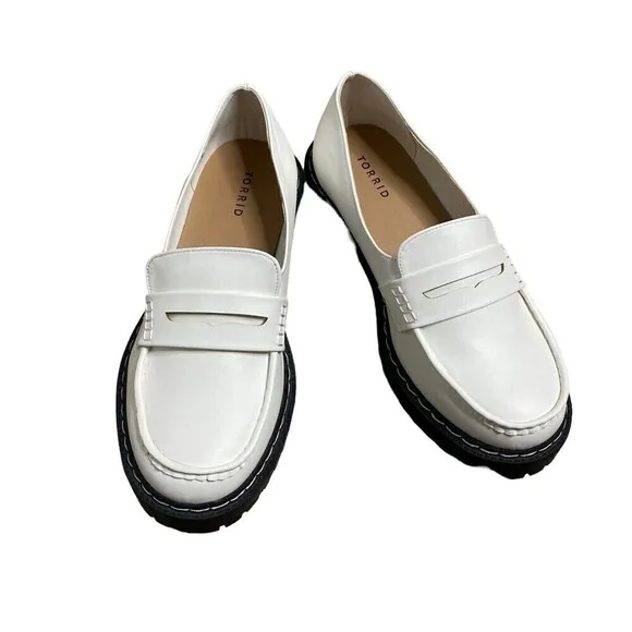 Torrid Women White PU Slip On Chunky Lug Sole Loafer 10.5WW Casual Dressy