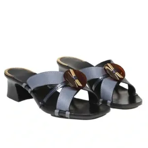 Tory Burch $458. Artisinal Knot heeled mules leather slate blue excellent  7.5