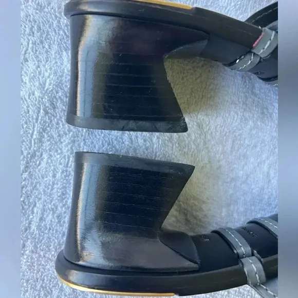 Tory Burch $458. Artisinal Knot heeled mules leather slate blue excellent  7.5