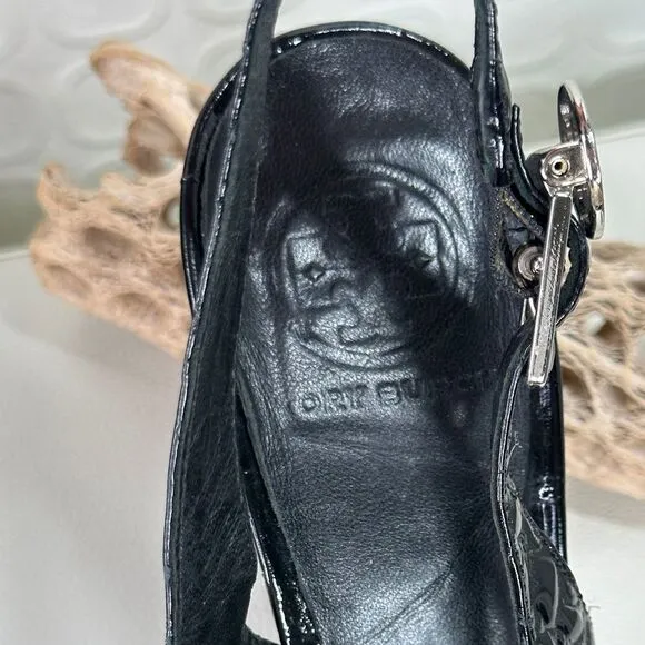 TORY BURCH Allison Crocs Black Patent Leather Peep Toes Slingback Heels Sz8.5M