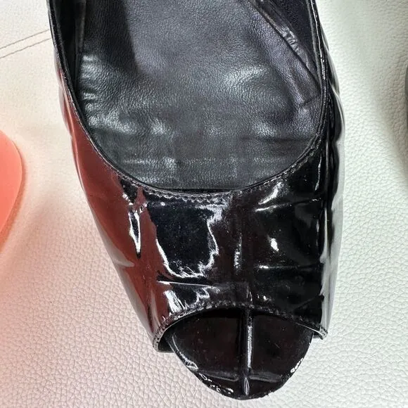 TORY BURCH Allison Crocs Black Patent Leather Peep Toes Slingback Heels Sz8.5M