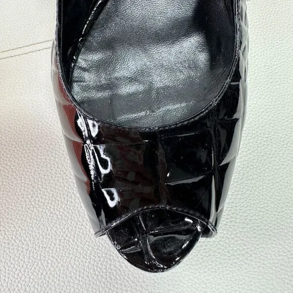 TORY BURCH Allison Crocs Black Patent Leather Peep Toes Slingback Heels Sz8.5M