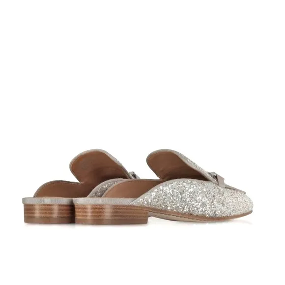 TORY BURCH Amelia Glitter Silver Mules