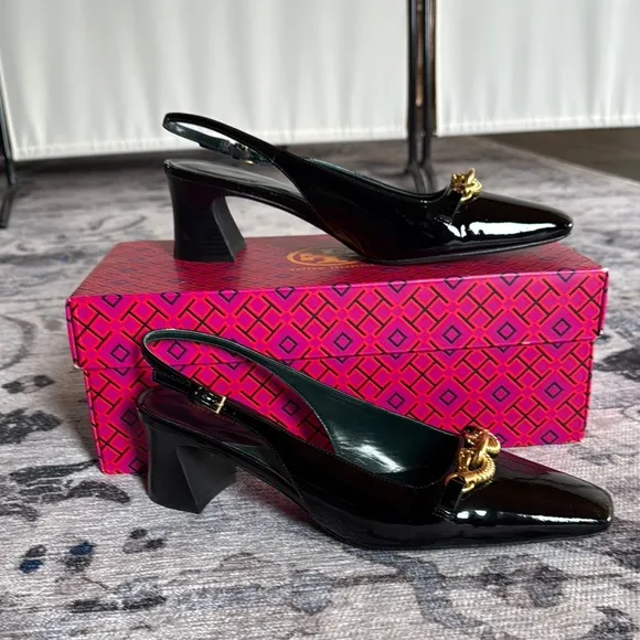 Tory Burch Black Patent Leather Slingback Heels