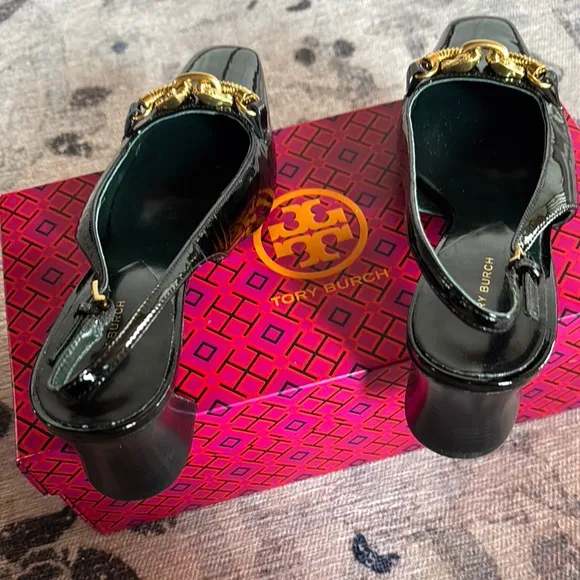 Tory Burch Black Patent Leather Slingback Heels