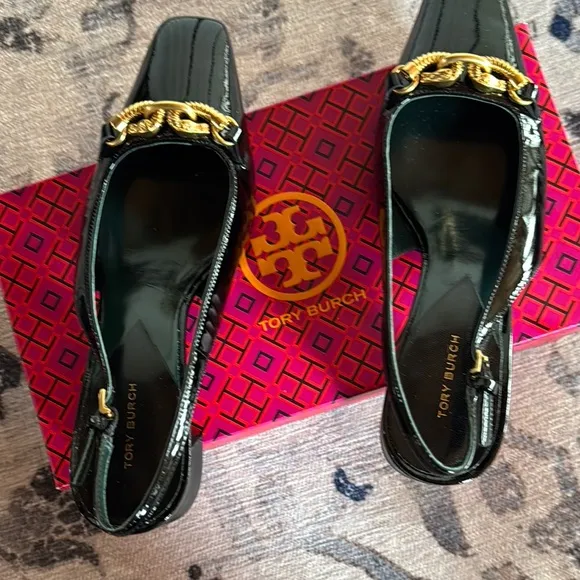 Tory Burch Black Patent Leather Slingback Heels