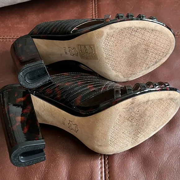 TORY BURCH BRIDA DARK TORTOISE SLIP ON MULE HEELS