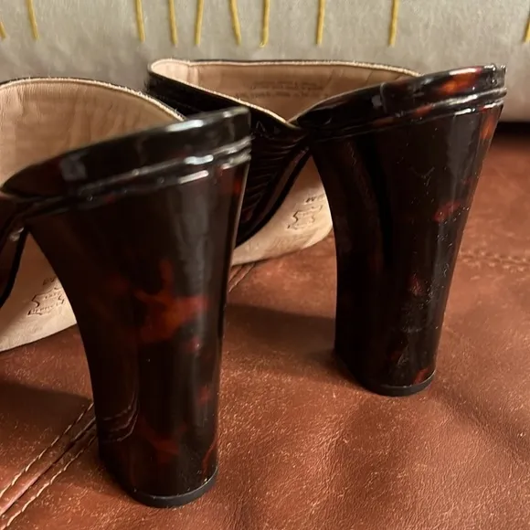 TORY BURCH BRIDA DARK TORTOISE SLIP ON MULE HEELS