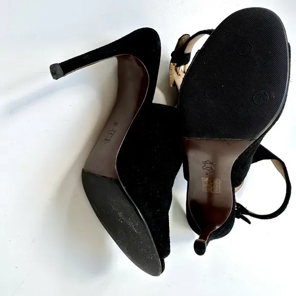 Tory Burch 'Brittania' Peep Toe Suede Bootie, black, size 9