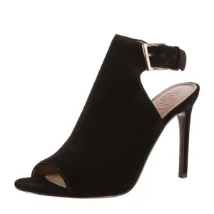 Tory Burch 'Brittania' Peep Toe Suede Bootie, black, size 9