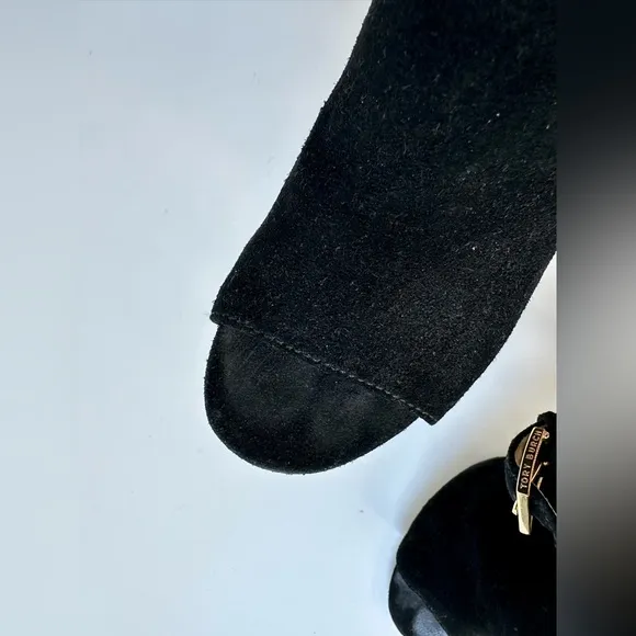 Tory Burch 'Brittania' Peep Toe Suede Bootie, black, size 9