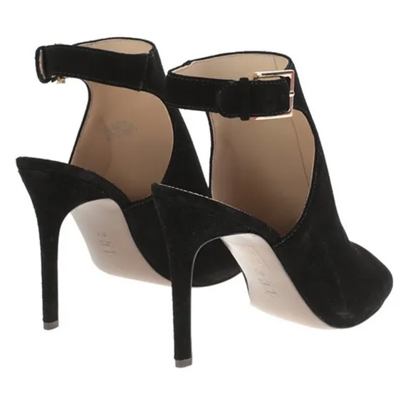 Tory Burch 'Brittania' Peep Toe Suede Bootie, black, size 9