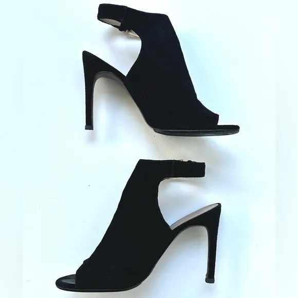 Tory Burch 'Brittania' Peep Toe Suede Bootie, black, size 9