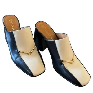 Tory Burch Equestrian Link Leather High Heeled Mules