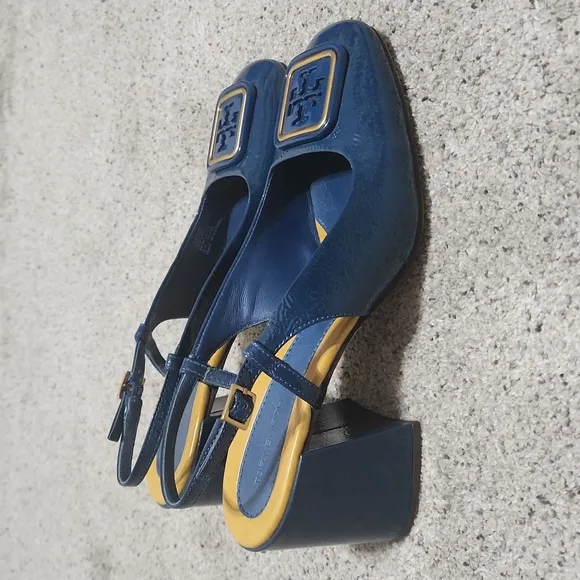 Tory Burch Georgia Bombe Slingback Heels Pumps Blue Patent Leather Size 8 M