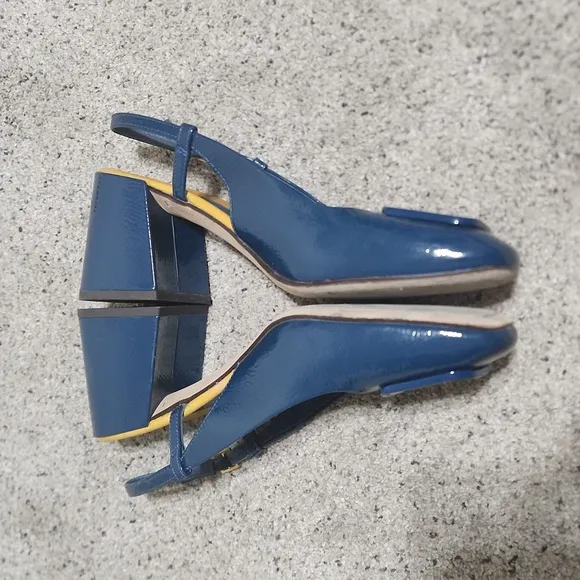 Tory Burch Georgia Bombe Slingback Heels Pumps Blue Patent Leather Size 8 M