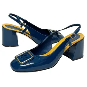 Tory Burch Georgia Bombe Slingback Heels Pumps Blue Patent Leather Size 8 M