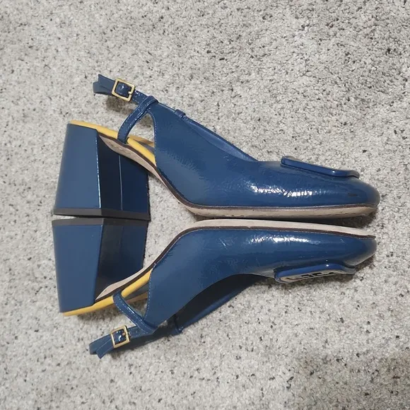 Tory Burch Georgia Bombe Slingback Heels Pumps Blue Patent Leather Size 8 M