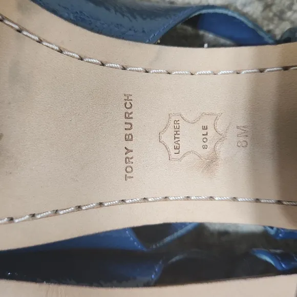 Tory Burch Georgia Bombe Slingback Heels Pumps Blue Patent Leather Size 8 M