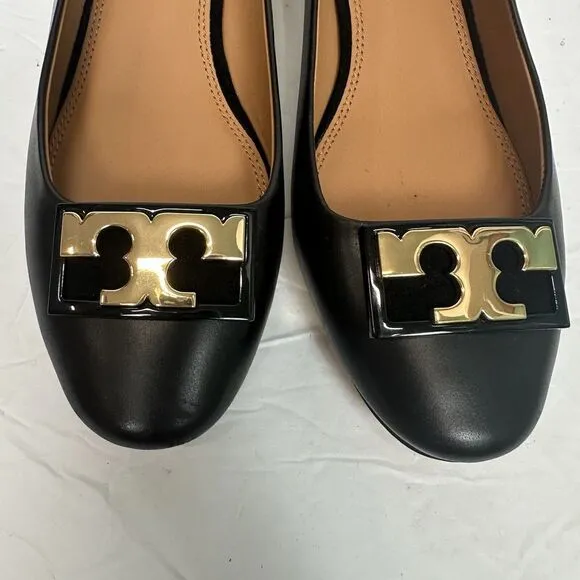 Tory Burch GiGi Slip On Pump Soft Suede Leather Women 7.5 Black Gold Career Bloc