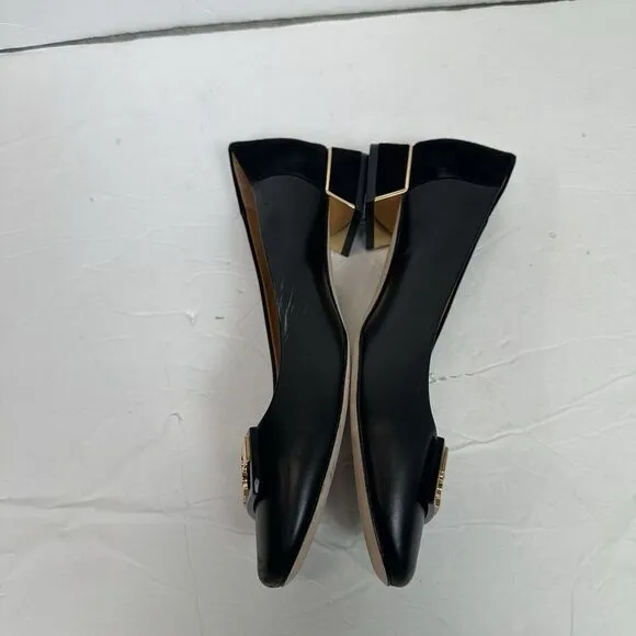 Tory Burch GiGi Slip On Pump Soft Suede Leather Women 7.5 Black Gold Career Bloc