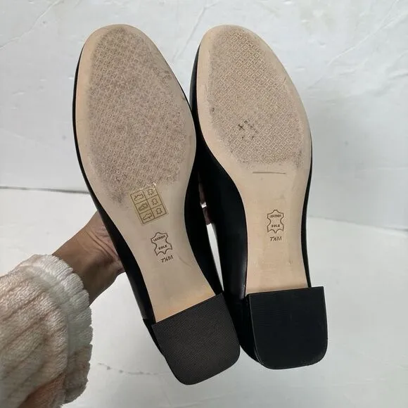 Tory Burch GiGi Slip On Pump Soft Suede Leather Women 7.5 Black Gold Career Bloc