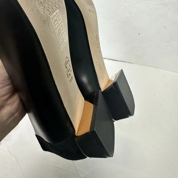 Tory Burch GiGi Slip On Pump Soft Suede Leather Women 7.5 Black Gold Career Bloc