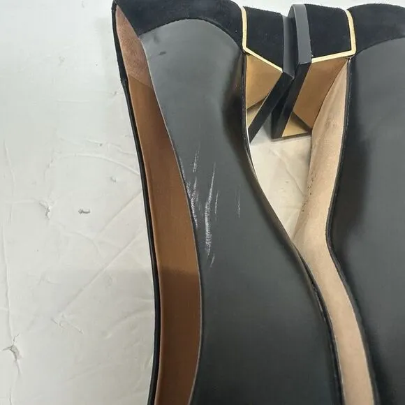Tory Burch GiGi Slip On Pump Soft Suede Leather Women 7.5 Black Gold Career Bloc
