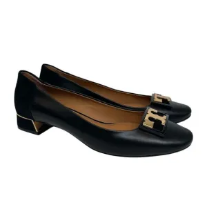 Tory Burch GiGi Slip On Pump Soft Suede Leather Women 7.5 Black Gold Career Bloc