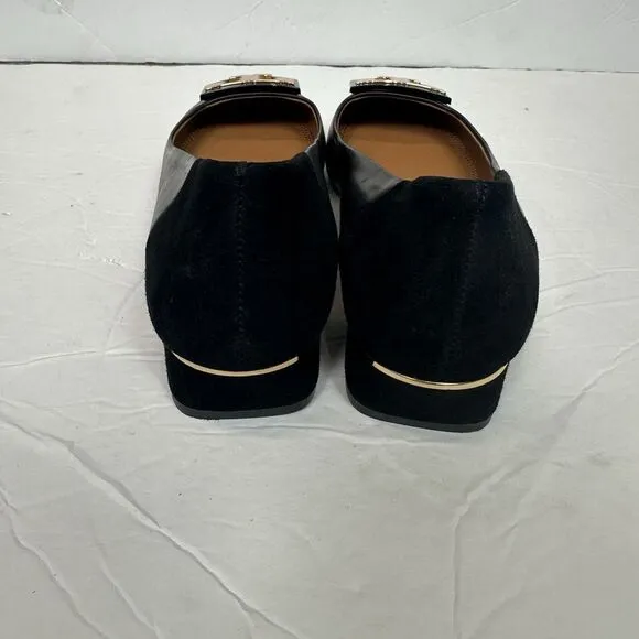 Tory Burch GiGi Slip On Pump Soft Suede Leather Women 7.5 Black Gold Career Bloc