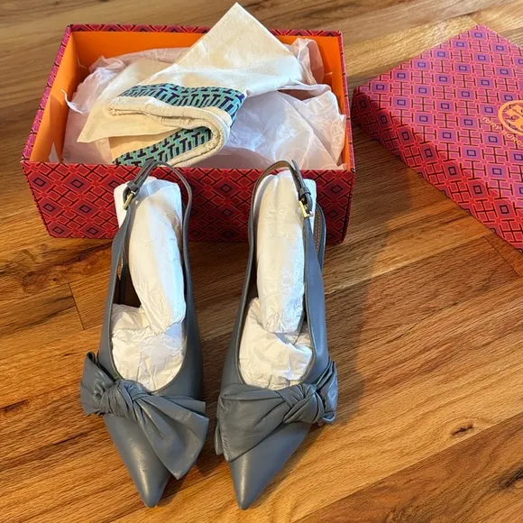 Tory Burch Gray Leather Slingback Heels